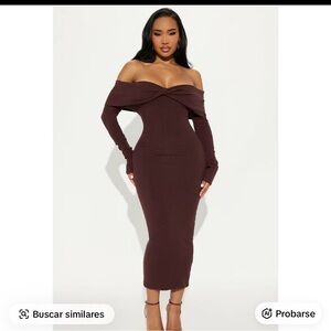 Fashion Nova Chic Long Sleeve Chocolate Dress